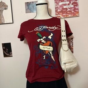 Ed Hardy Women's Burgundy Heart Graphic Tee